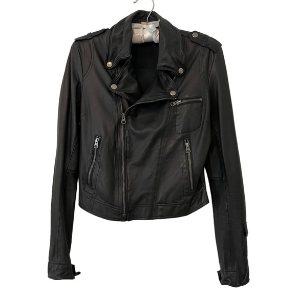 JAKETT NY | Josey Black Leather Cropped Moto Jacket, Size Small - Picture 4 of 8